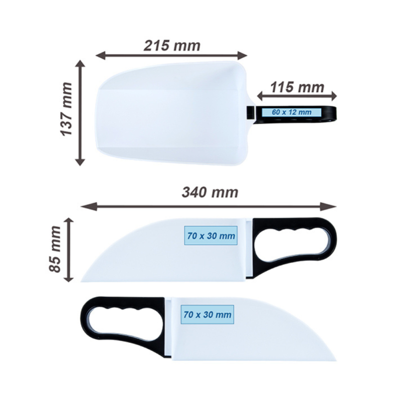 Łopatka nabierak z uchwytem - pojemność 2 kg , własny nadruk, logo firmy AMC GROUP