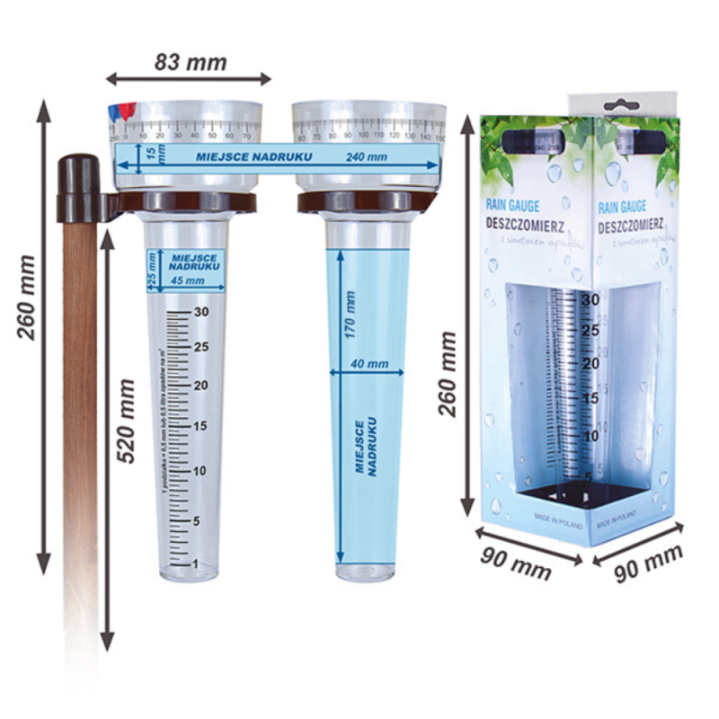 Profesjonalny deszczomierz PREMIUM ze skalą do 40 mm/m2 , własny nadruk, logo firmy AMC GROUP
