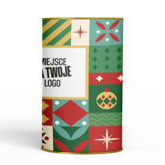 Puszka świąteczna 190x99 mm z dodatkami, owoce, kawy, herbaty - z Twoim logo
