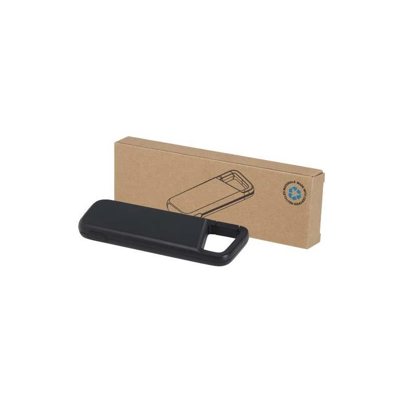 Alkes wodoodporny powerbank z karabińczykiem o pojemności 5000 mAh i mocy 12 W, wykonany z tworzyw sztucznych pochodzących z rec