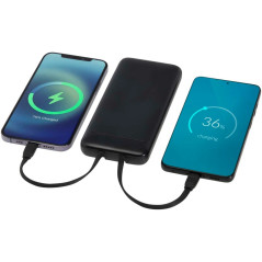 Adhil powerbank o pojemności 10.000 mAh i mocy 10 W z tworzyw sztucznych pochodzących z recyklilngu z 2 wbudowanymi kablami-8238