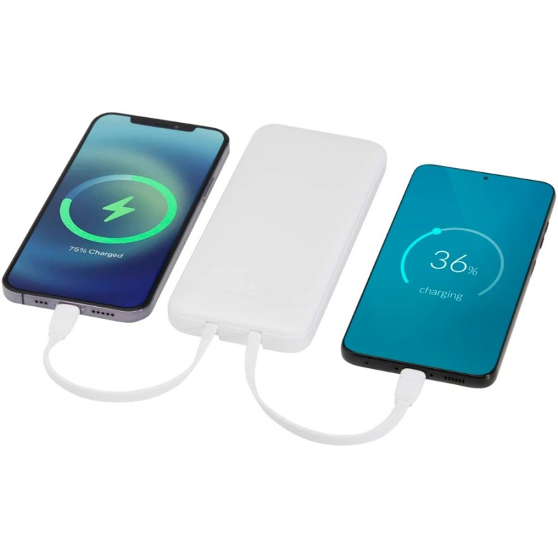Adhil powerbank o pojemności 10.000 mAh i mocy 10 W z tworzyw sztucznych pochodzących z recyklilngu z 2 wbudowanymi kablami-8238