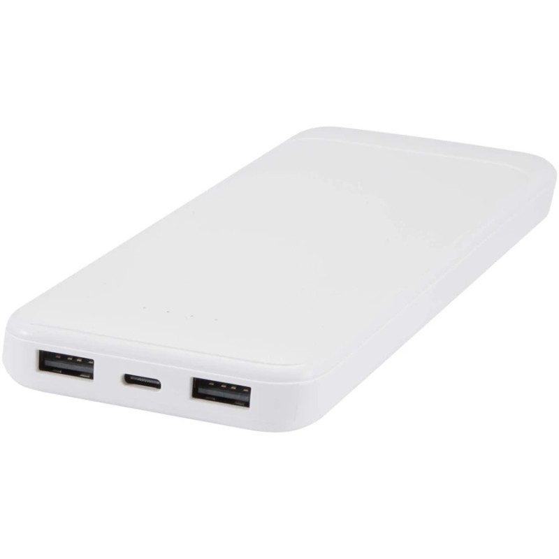 Adhil powerbank o pojemności 10.000 mAh i mocy 10 W z tworzyw sztucznych pochodzących z recyklilngu z 2 wbudowanymi kablami-8238