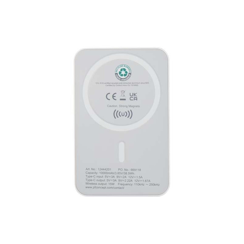 Acrab magnetyczny bezprzewodowy powerbank o pojemności 10 000 mAh i mocy 15 W z technologią 20 W PD — wykonany z tworzyw sztuczn