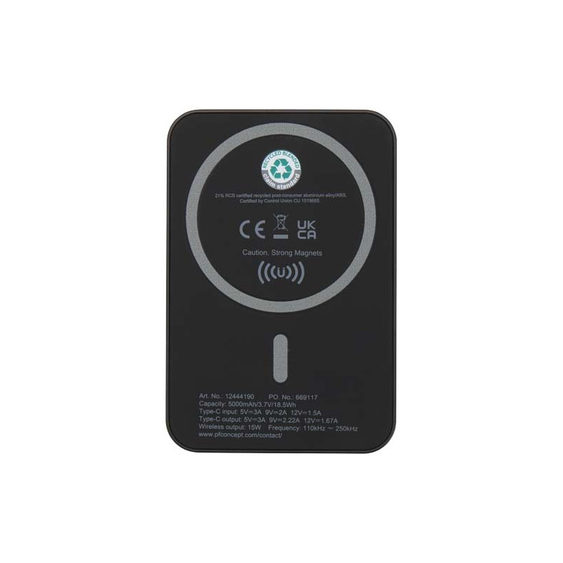 Acrab magnetyczny bezprzewodowy powerbank o pojemności 5000 mAh i mocy 15 W z technologią PD 20 W — wykonany z tworzyw sztycznyc