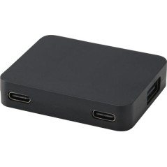 Gaia 4-portowy hub USB z wyjściem USB-A i typu C oraz podwójnym wejściem — wykonany z tworzyw sztucznych pochodzących z recyklin