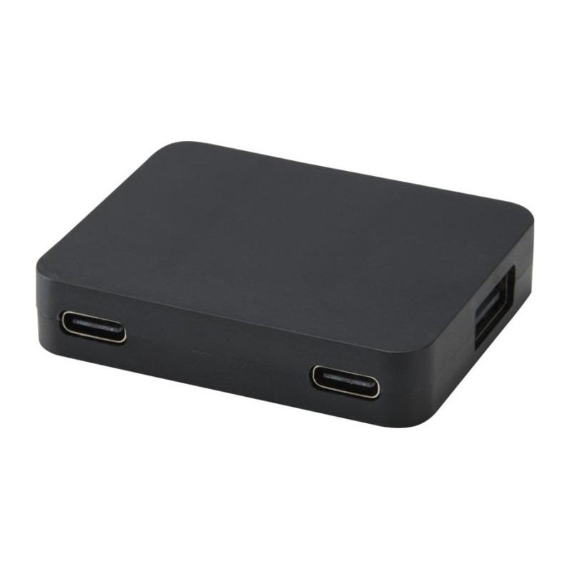 Gaia 4-portowy hub USB z wyjściem USB-A i typu C oraz podwójnym wejściem — wykonany z tworzyw sztucznych pochodzących z recyklin
