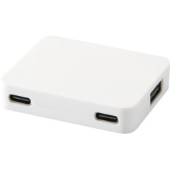 Gaia 4-portowy hub USB z wyjściem USB-A i typu C oraz podwójnym wejściem — wykonany z tworzyw sztucznych pochodzących z recyklin