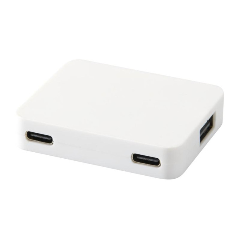 Gaia 4-portowy hub USB z wyjściem USB-A i typu C oraz podwójnym wejściem — wykonany z tworzyw sztucznych pochodzących z recyklin