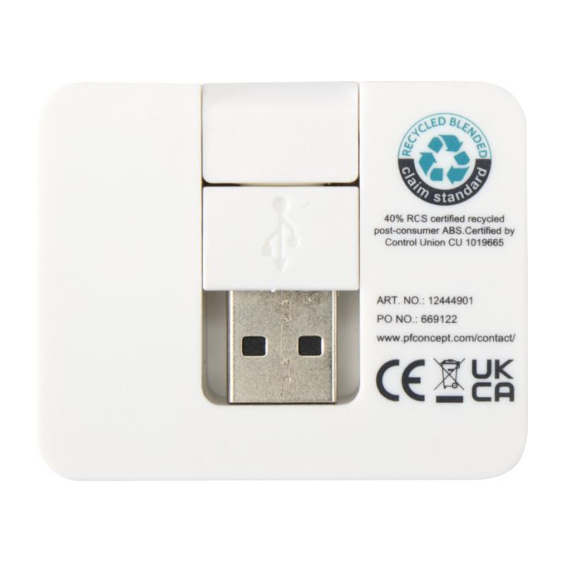 Gaia 4-portowy hub USB z wyjściem USB-A i typu C oraz podwójnym wejściem — wykonany z tworzyw sztucznych pochodzących z recyklin