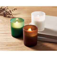 Świeca woskowa waniliowa na bazie roślinnej w szkle z drewnianym knotem - indywidualny nadruk